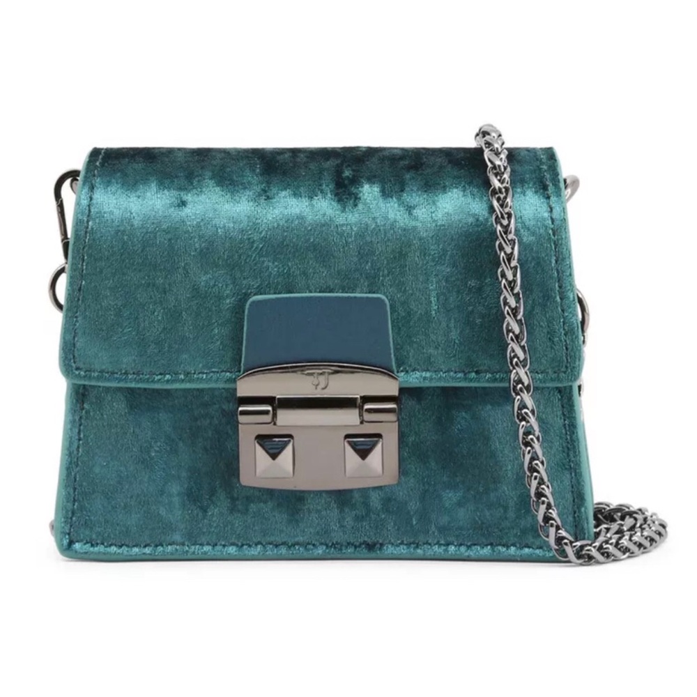 NEW Trussardi Clutch Bag Blue Silver Logo Chain Removable Shoulder Strap